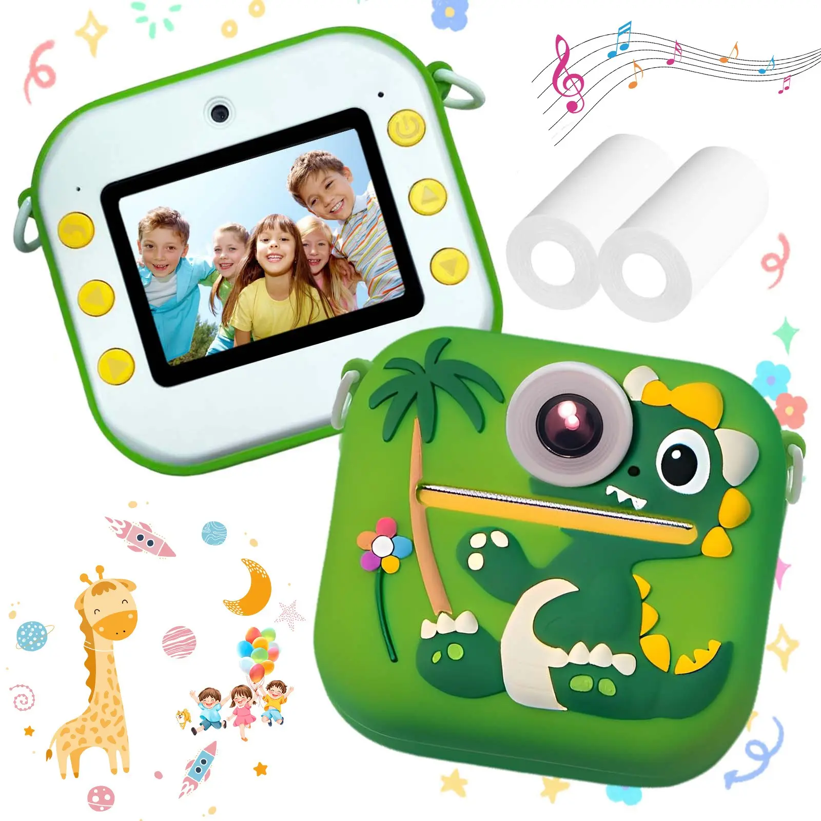 Children 2026 New Dinosaur Themed Instant Camera Instant Print Silicone Case Capture Life Moments Family Gatherings Suitable Christmas Birthday Surprise Camera Gift For Boys And Girls Ages 3 To 12