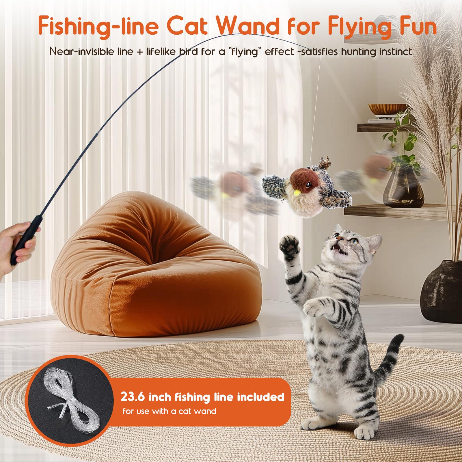 Flying Bird Cat Toy with Realistic Bird Sounds—a rechargeable, touch-activated interactive toy for kittens. This hanging cat toy is an interactive exercise toy suitable for cats of all breeds
