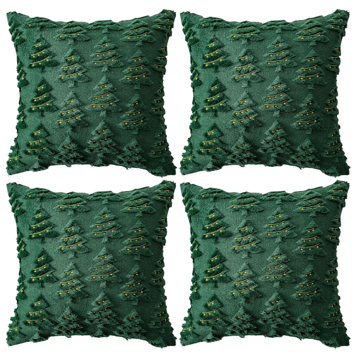 Festive Faux Fur Christmas Throw Pillow Covers - 4 Pcs, 18x18 in, Soft Cozy Red Xmas Tree Cushion Cases with Hidden Zipper, Faux Fur Adds Plush Holiday Warmth, Reinforced Seams Stand Up to Use, Swap Covers with Ease for Winter Sofa Home Decor, Plush Textu
