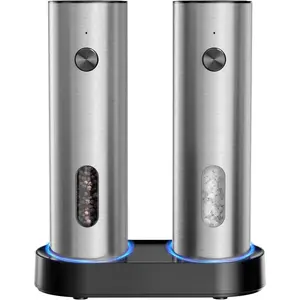 Electric Salt and Pepper  Set -  Base, Automatic Rechargeable Pepper Mill with Adjustable Coarseness, LED Lights, Large Capacity, Mothers Day Kitchen Gifts for Mom Wife