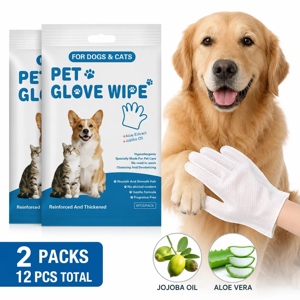12 PCS  Glove Wipes for Dogs & Cats, Reinforced Extra Thick Grooming Gloves for Clean Paws, Fur & Odor,No-Rinse Gentle Deodorizing  Bath Wipes  hair removal tool gently Hypoallergenic Wrinkle Wipes  products quick  pet reels puppy cleaning campingessentia