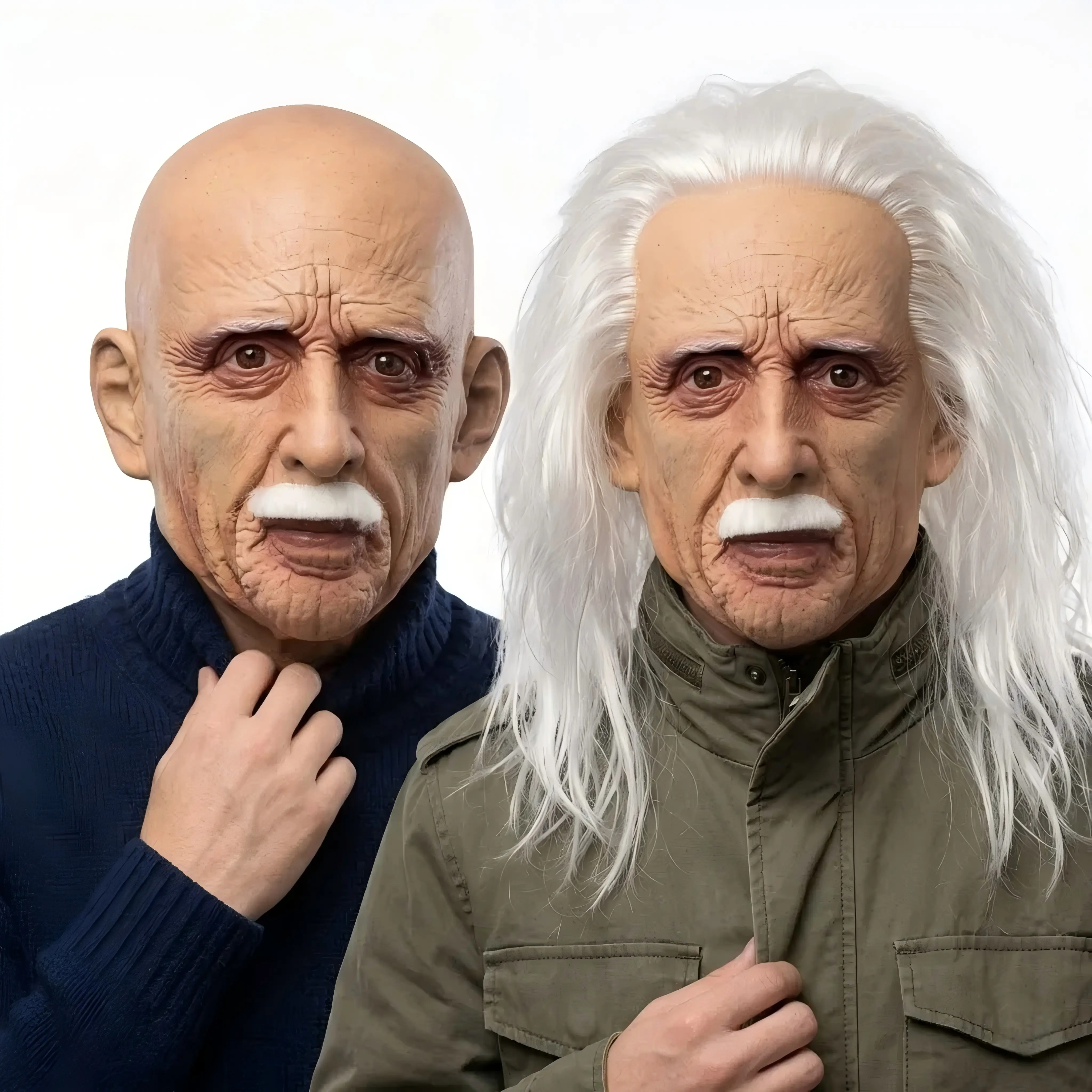 Men's Realistic Full Head Synthetic Non-Woven Latex Mask with Beard & Eye Coverage - Old Man Costume Prop, Halloween Cosplay Prank Kit, 20 cm, 22 cm Depth