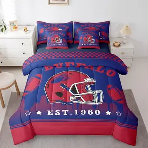Feelyou 7-Piece Ultra-Soft Microfiber Bedding Set, Football Player Themed Sports Comforter Set with Flat & Fitted Sheets, Machine-Washable Ruby Bed Bag for Kids Boys
