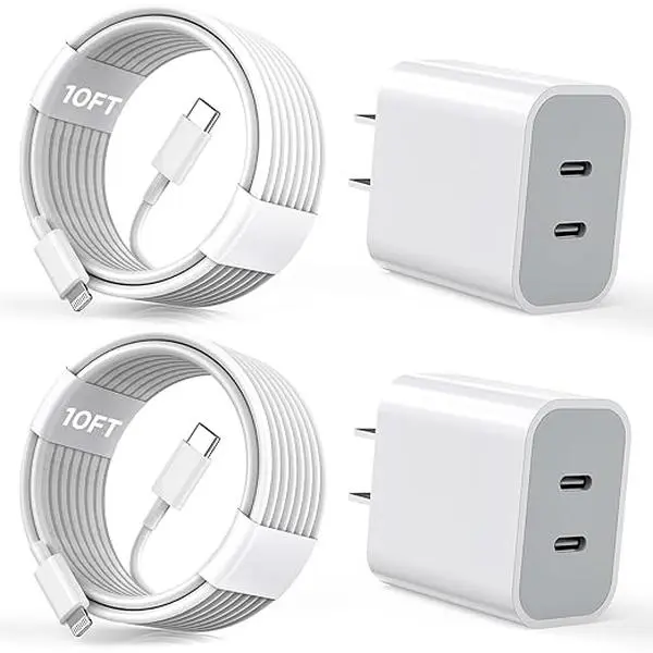 iPhone Fast Charger Cable,Dual Port Fast Charger iPhone 20W PD USB C Wall Charger Type C Power Adapter Lightning Cable Fast Charging Plug Compatible with iPhone14/13 Pro/12/11/XS/Max/XR/X/8 Plus/SE 2022,iPad(2-Pack)