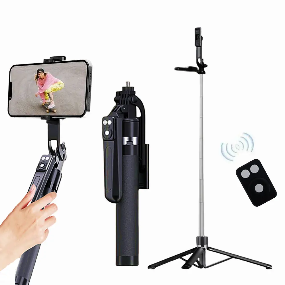 61" Phone  for iPhone/Android &  Selfie Stick 1700mm Wireless Bluetooth Extended Tripod with Remote , Optional Light Portable campingessentials
