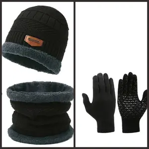 Unisex Winter 3-Piece Warm Thermal Accessories Set - Thick Knit Beanie, Scarf and Touch Screen Woolen Gloves, Plush-Lined, Anti-Slip, Adjustable, Casual Newsboy Style, Heart Design, Sunscreen for Outdoor Cold Weather, Three-Piece