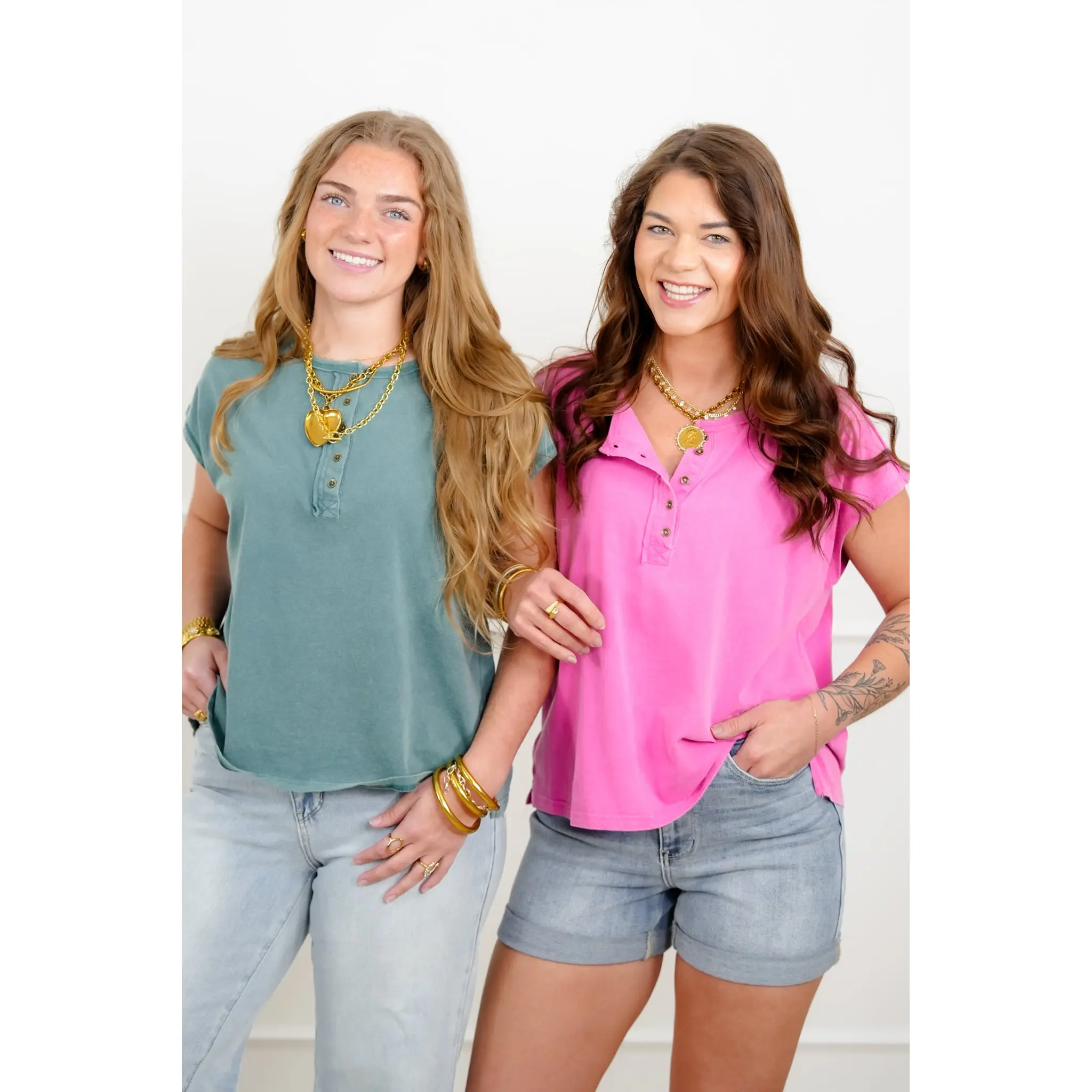 Door Buster! Washed Cap Sleeve Button Up Top