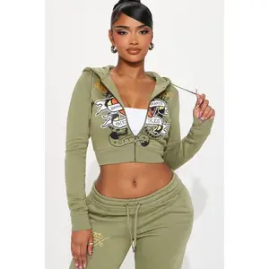 Ed Hardy Broken Hearts Zip Front Hoodie - Sage P