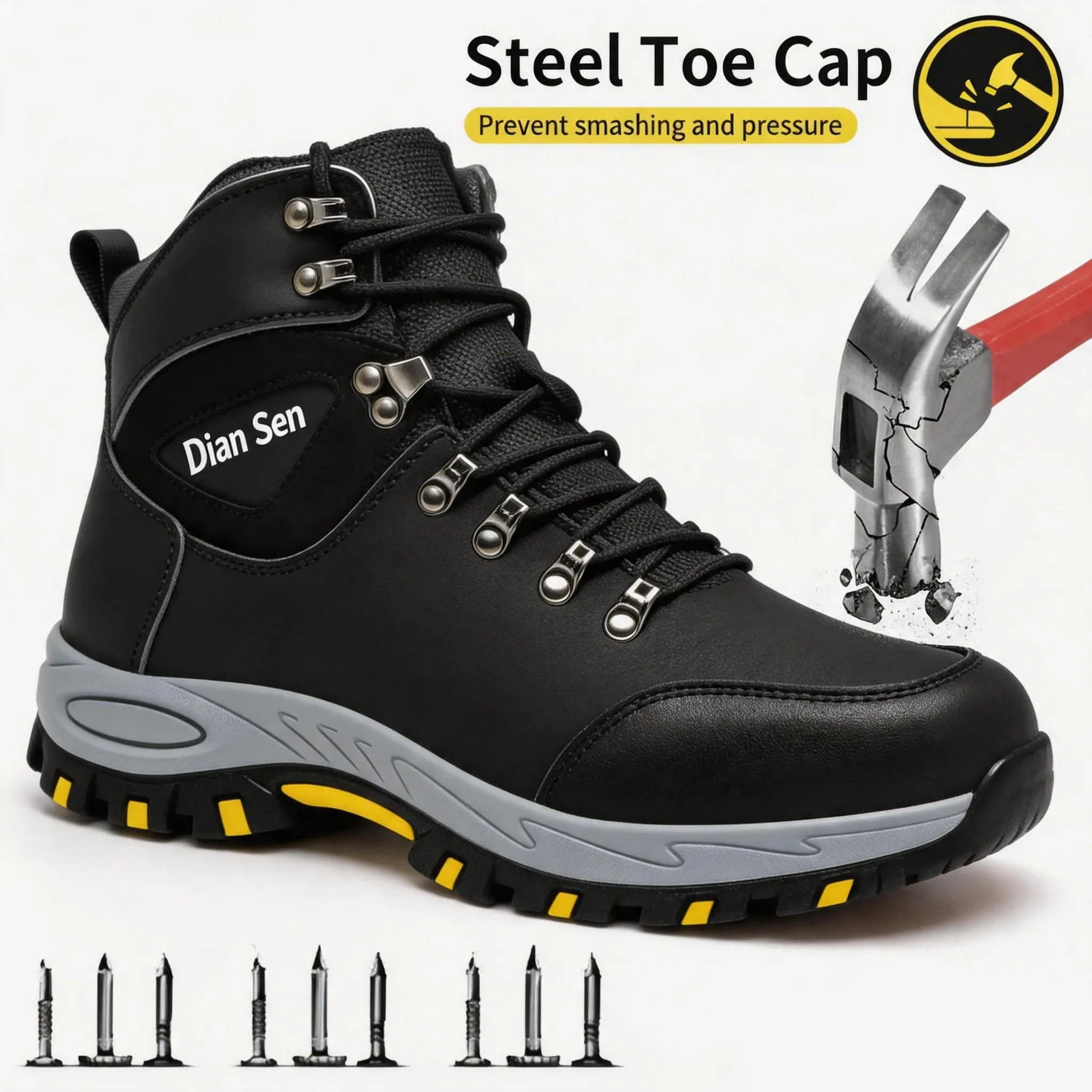 Men's Protective Work Safety Sneaker Boots - Wear-Resistant, Impact-Resistant, Lightweight Anti-Slip Work & Safety Footwear for Outdoor, Construction-Grade, Industrially Hardened Mechanic Use, Industrially Hardened Work & Safety Footwear