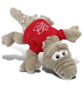 DOLLIBU 17lx10.5wx4.5h in Large Grey Alligator Cuddly Plush Stuffed Toy - Super-Soft Polyester Fabric, Red Shirt with Love Message, Valentine's/Birthday Cuddly Gift for Boyfriend, Adult Bedroom Accessory