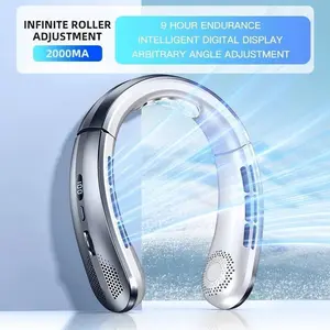Fan3000mAPortableMiniHangingNeckFanBladelessNeckbandFanDigitalDisplayPowerAirCoolerUSBRechargeableElectricFans