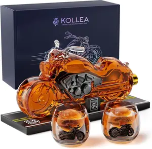 Kollea Motorcycle Whiskey Decanter Set with 2 Glasses, Liquor Dispenser for Home Bar, Unique Birthday & New Year Gift for Father, Boyfriend, Anniversary, Biker & Motor Lover