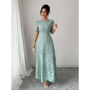 Women's Floral Lace Dress, Elegant Round Neck Dress for Party Holiday Wedding Guest, Ladies Summer Clothes