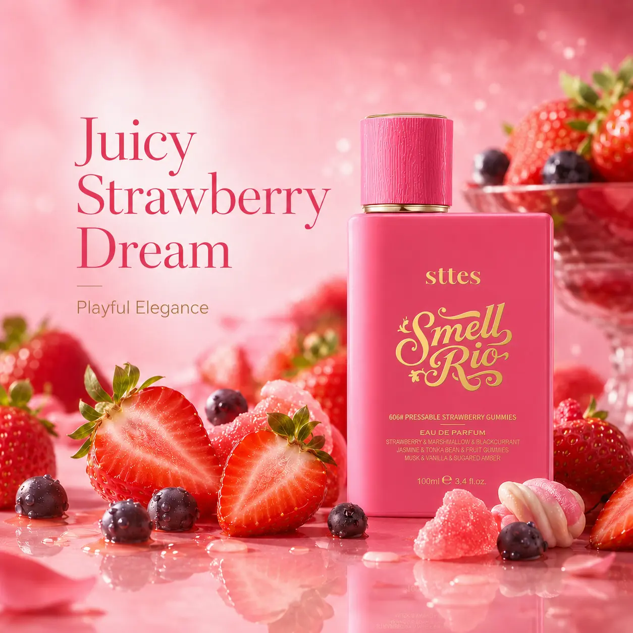 New Sttes Perfume 606# (Pressable Strawberry Gummies) – Eau de Parfum for Women – Richer Scent, Longer Lasting – Strawberry, Marshmallow, Fruit Gummies, Vanilla – Perfumes & Fragrances(100ml / 3.4 fl oz)