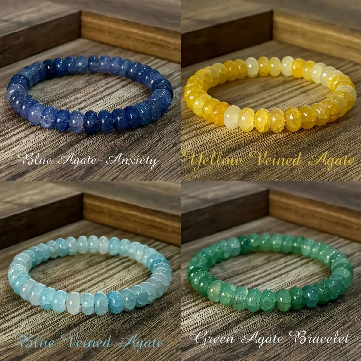 4-Pc Stackable Natural Agate Beaded Bracelet Set - Veined Design Stone Bangles, Calming Anxiety Relief Fashion Costume Jewelry Accessories, Stone Bangle, Beads, Daily, Bracelets Stack, Healing Crystal Bracelet