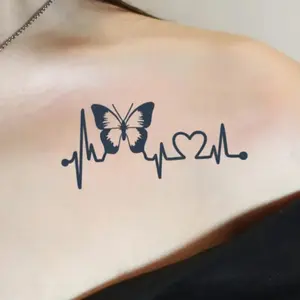 Butterfly Heartbeat Pattern Design Temporary Tattoo Sticker Body Art Decoration Personalized Waterproof Fake Tattoo Sticker for Arm and Body(Sheet)