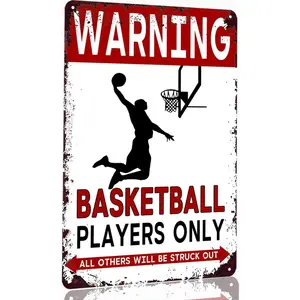 Basketball Tin Sign Basketball Decor Gifts For Boys 8-12 Sports Decor For Boys Bedroom Basketball Room Poster Vintage Metal Warning Basketball Players Only All Others Will Be Struck Out 8X12 Inch, Artwork, Lightweight, Hanging, Room Decor