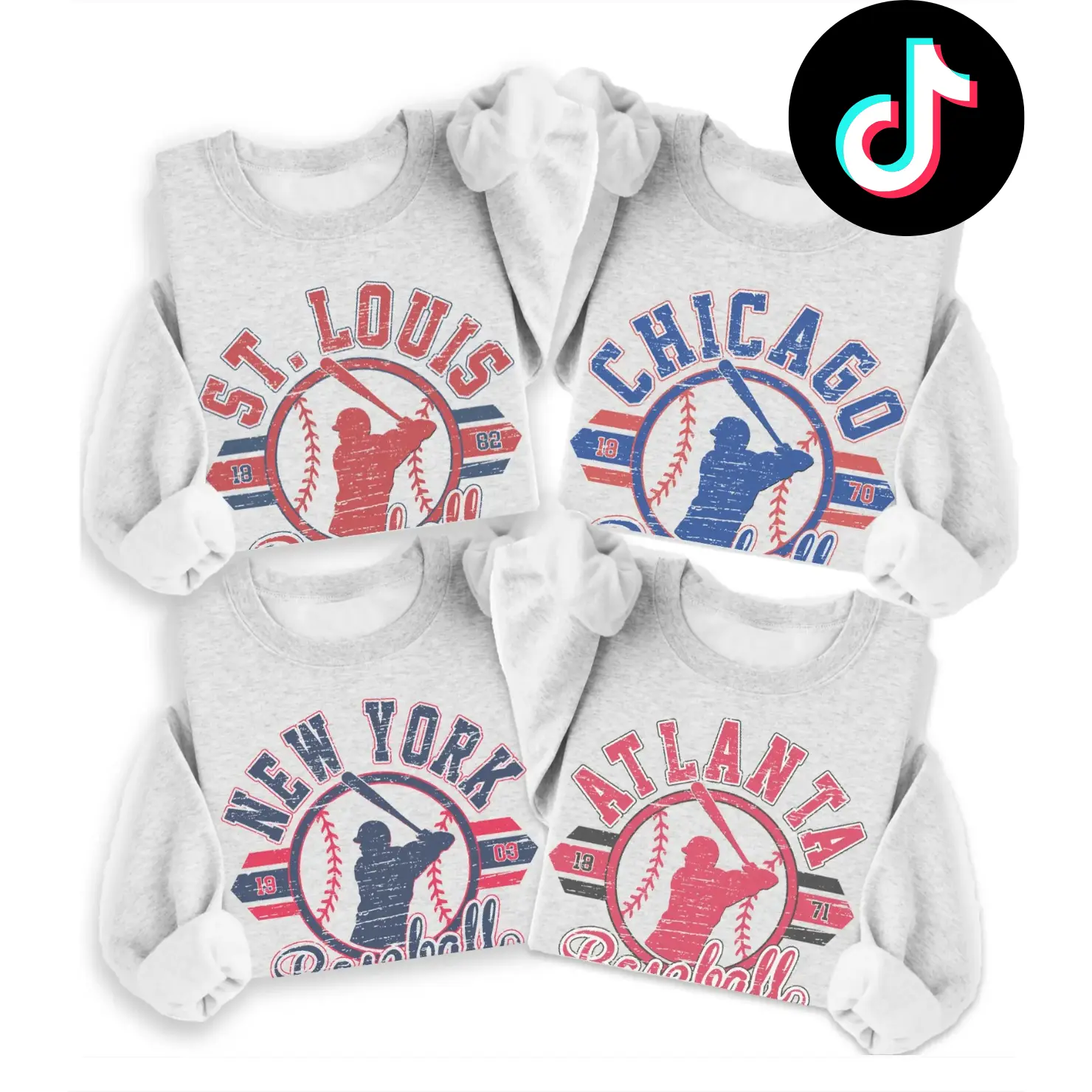 Vintage All 30 Team Baseball Sweatshirt Retro Established City Baseball Pullover ASH GREY COLOR Crewneck Sports Unisex Sweatshirts Sublimation Print Casual Graphic Top