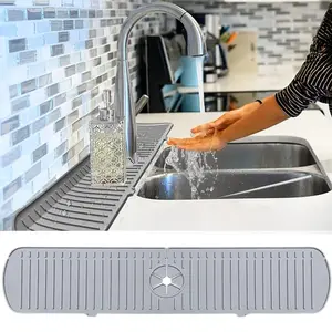 Silicone XXL Kitchen Sink Splash Guard - 24 Inch Faucet Mat for Kitchen Sink Organizer - Longer Faucet Handle Drip Catcher Tray-Silicone draining mat for Kitchen Sink