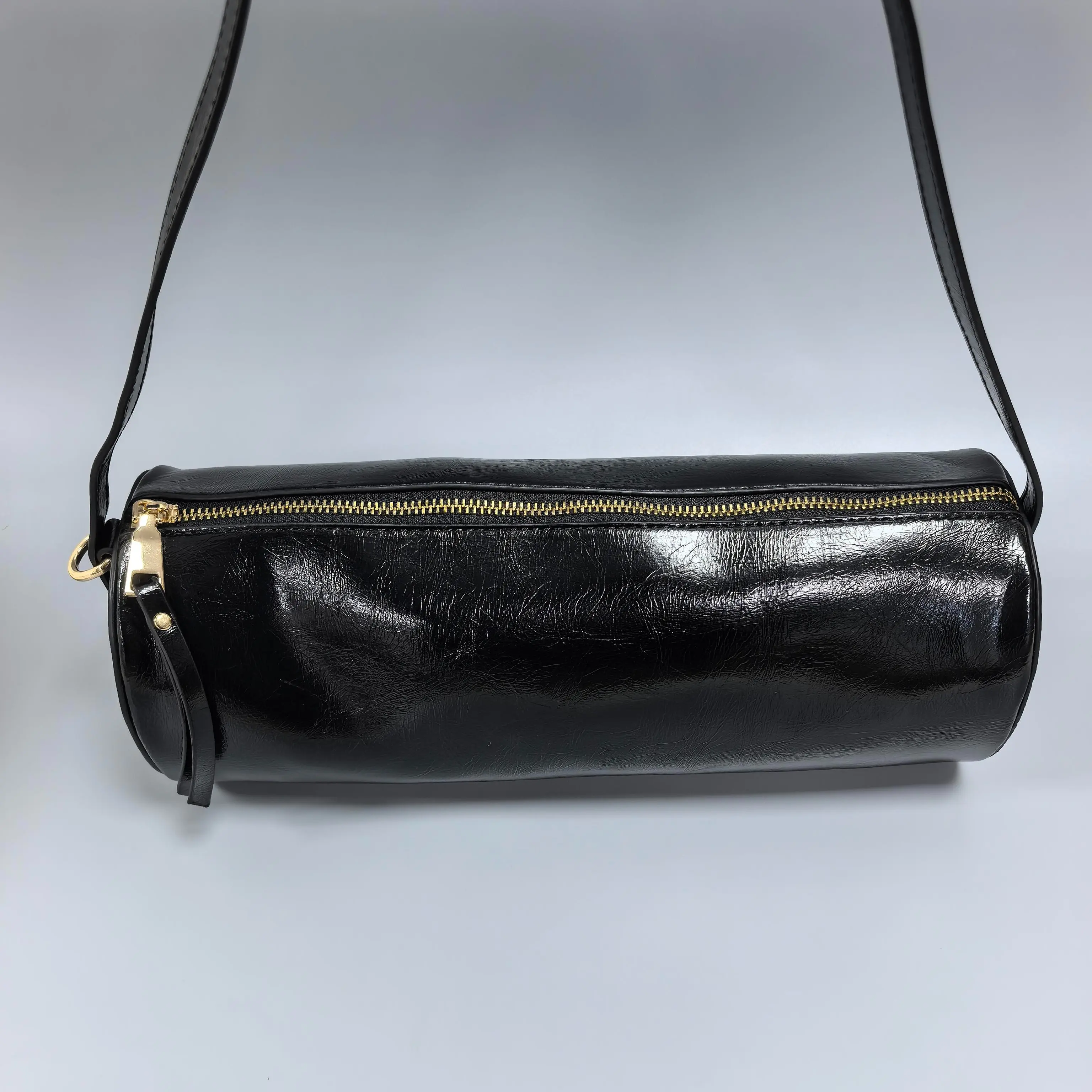 [Summer Picks] Kystra Cylinder Barrel Shoulder Bag for Women, Structured PU Leather Crossbody Purse with Smooth Gold Metal Zipper, Adjustable Strap & Cotton-Lined Interior Pocket