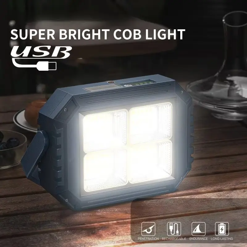 Solar Flood Light 2400mah USB Rechargeable Camping Lamp, 5 Modes Dimmable Worklight, Outdoor Fishing Waterproof Emergency Light, Super Bright Flashlight