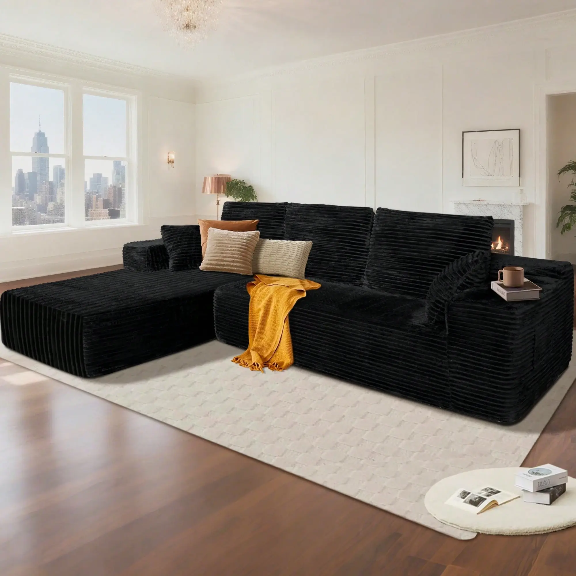 106" Modern Modular Sofa With Deep Seat, Cloud Sectional Couch With L-Shape Chaise, No Assembly Required,Suitable For Living Room,  Living Room Christmas Decoration, Living Room & Bedroom Furniture Sets, Muebles, Sofá Cama, Cama King Size, Furniture. Summ