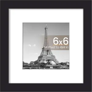 Classic 6x6 in Square Frame - 1 Pack Black Wall Hanging Option, Double-Size Display for 4x4 in Prints with Mat or 6x6 in Art Without Mat, Ideal for Gifting & Home Decor
