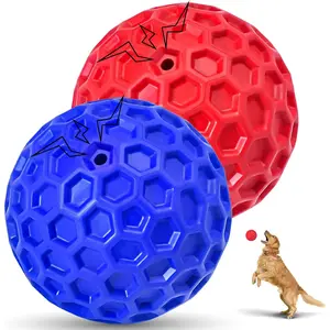 2 Pack Indestructible Squeaky Dog Balls for Aggressive Chewers, Interactive Dog Toys for Teething, Relieving Anxiety. Chew Toy for Large, Medium Breeds, Outdoor Rubber Balls.