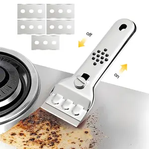 Stainless Steel Cleaning Shovel with 5 Replacemen Blades,Multifunctional Cleaning Shovel Kitchen Tile for Cleaning Scraper Remover for Stickers, Decals, Adhesive, Labels, Paint from Glass, Car, Window, Caulk