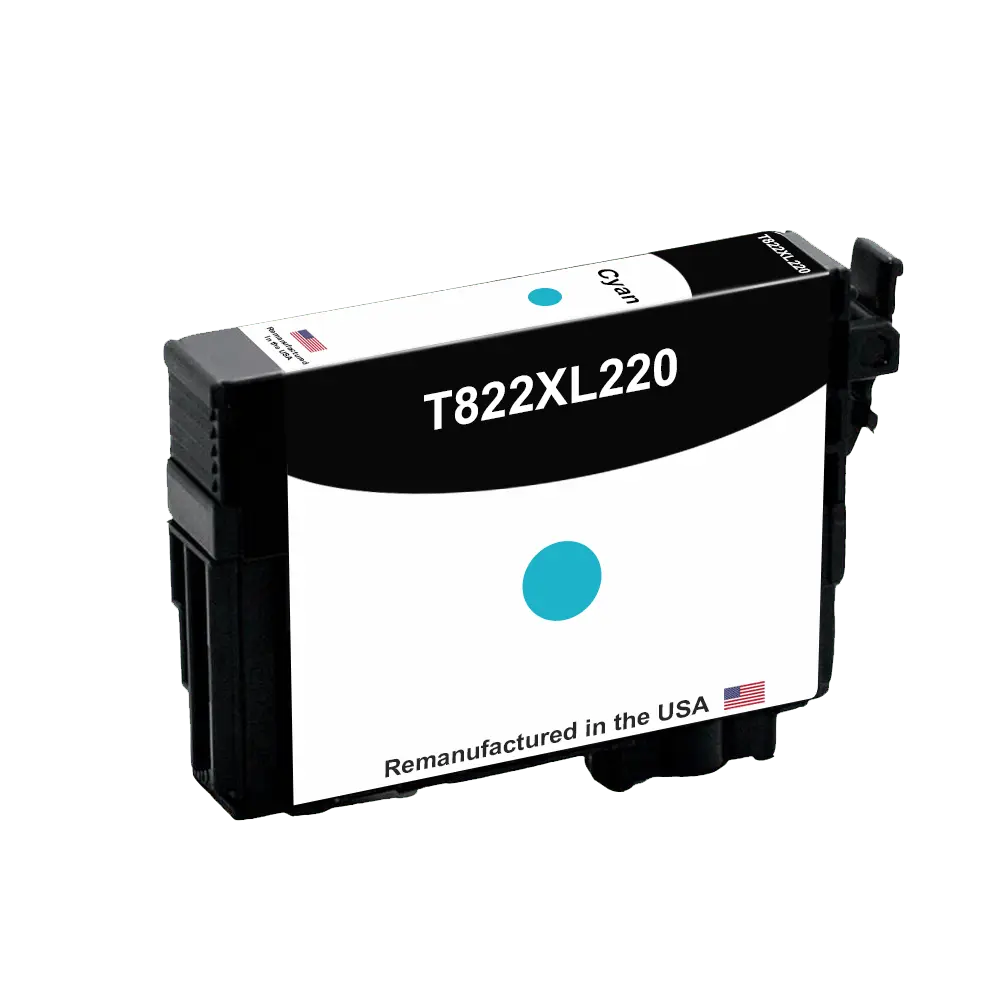 U.S. Remanufactured for Epson T822XL High Yield Cyan Ink Cartridge, T822XL220
