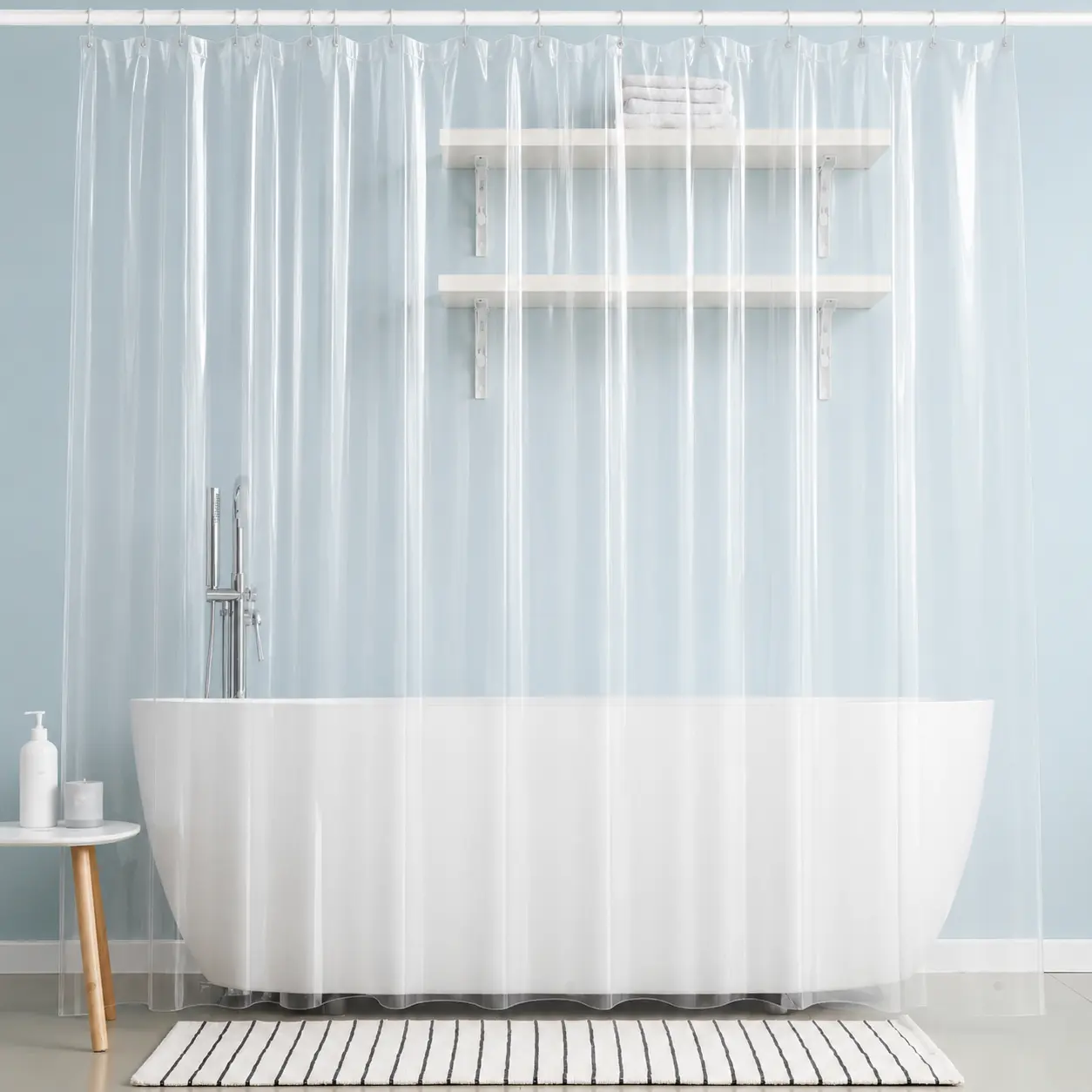 Clear Shower Curtain 72 x 72 Inch Heavy Duty PEVA Waterproof Shower Curtain Liner with Magnets, Odorless, Washable, Rust-Resistant Metal Grommets for Bathroom