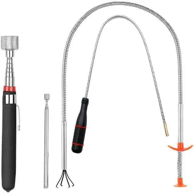 4 Pack Telescoping Magnet Pick-up Tool Set - Retrieving Pickup Tools，Bendable Spring Magnet Stick，Extendable Pick Up Tools，Flexible Extra Long Reach Bendable Curve Grabber with 4 Claws