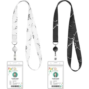 2 Pack Cute Lanyard ID Badge Holder Retractable Lanyards for ID Badges Waterproof ID Badge Holder for Cruise Ships Key Cards, Office, School, Travel (Black & White Marble)