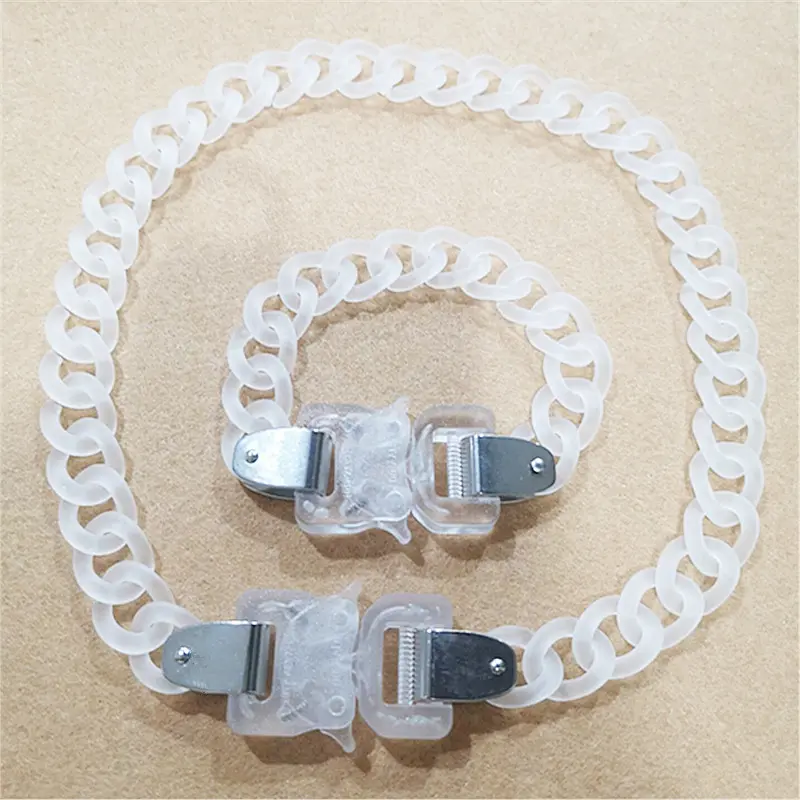 New Matte Transparent Acrylic Chain Lock Pendant Necklace for Women Men Rock Link Buckle Choker Bracelet HipHop Party Jewelry