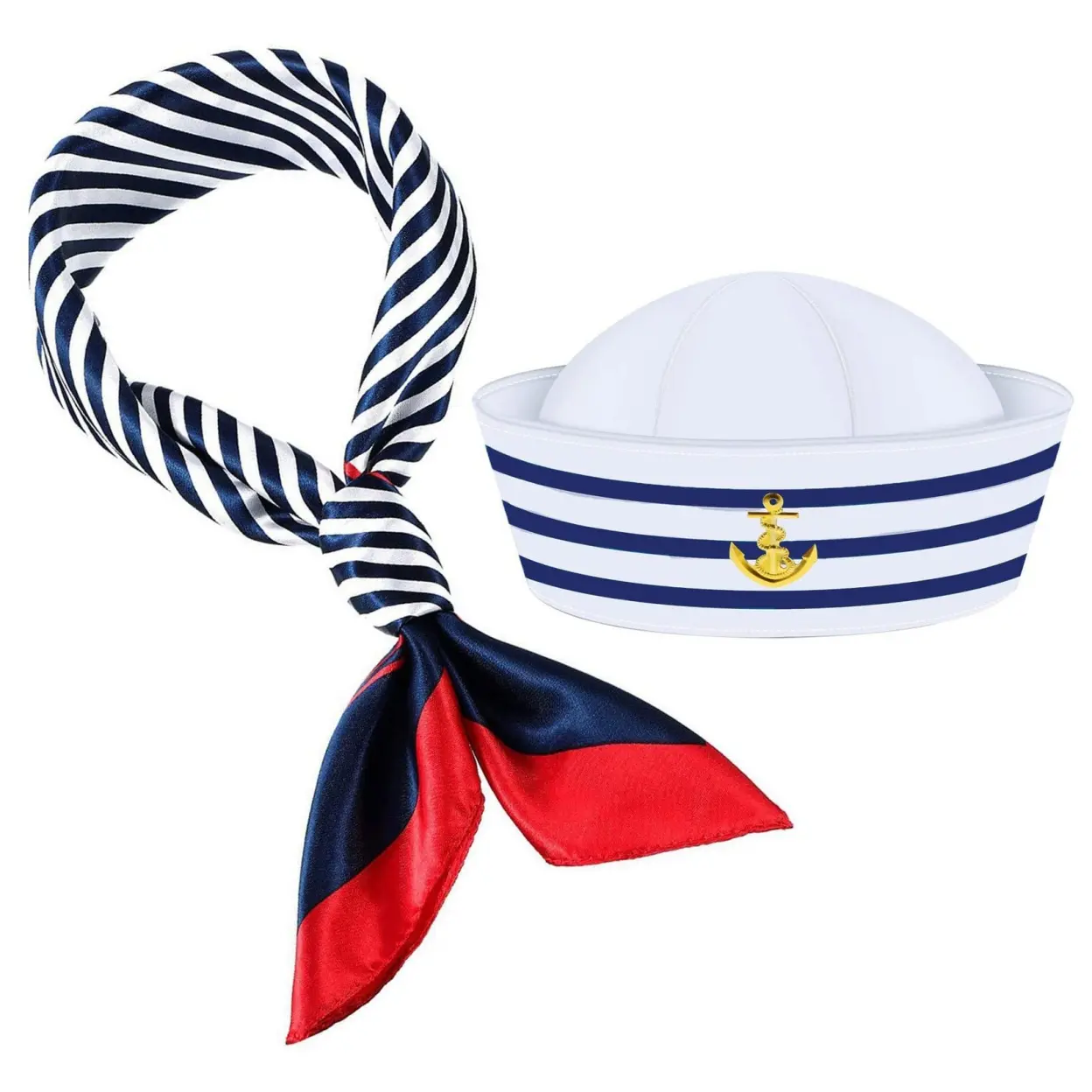 2Pcs Embroidered Striped Sailor Caps with Anchor Detail, Classic Nautical Uniform Hats, Lightweight Sports & Outdoor Cosplay Accessory for Stage Performances, Themed Parties,back to school,back to school haul
