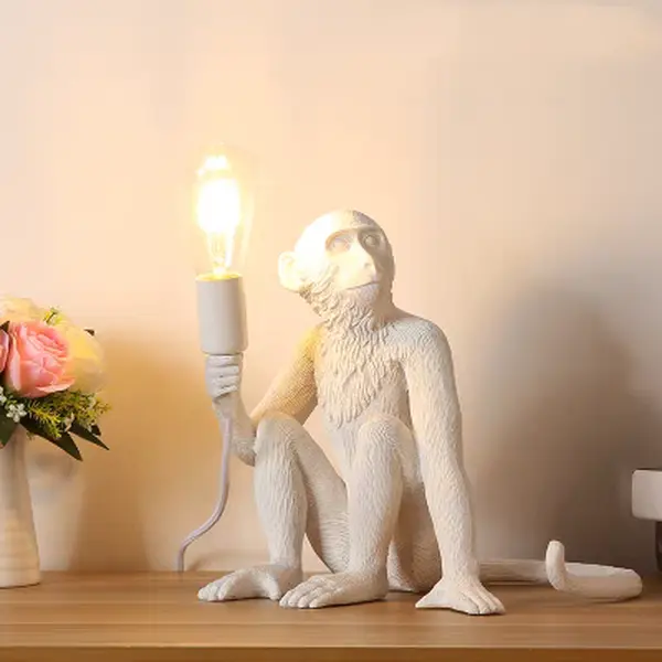 Gold Sitting Monkey Table Lamp - Home Decoration Lamp, Unique Room Decor for Baby Room Nursery, Desk Lighting, Novelty Home Improvement Gift