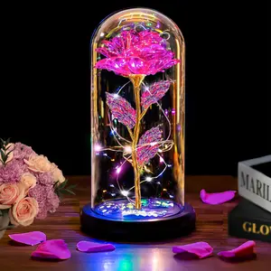 Birthday Gifts for Women,Flowers for Delivery Prime,Rotating Colorful Red Light Up Rose in A Glass Dome,Spinning Christmas Rose Gifts for Her Mom Wife Girl Grandma on Anniversary Valentines（ Excluding batteries, self provided batteries are required）