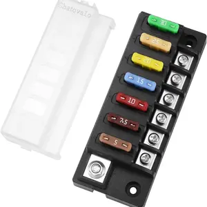 6 Circuit Fuse Box Panel with Cover, 150A Total, 12V/24V/48V DC for Automotive, RV & Marine