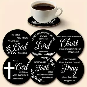 12pcs Round Bible Verse Wooden Coasters Set, Non-Slip Kitchen Accessories, Perfect for Holiday Home Decor and Tableware, Coffee Tables, Apartments, Bars, Kitchen Decorative Placemat