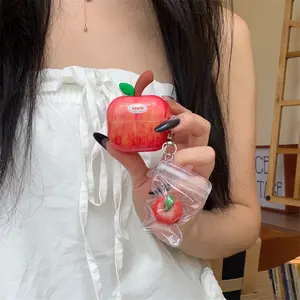 IMD niche three dimensional red apple earphone protective case with apple pendant for AirPods 1 2 3 4 Pro Pro2