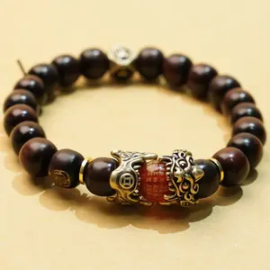 Lightning-Struck Wood Auspicious Beast Golden Light Mantra Bracelet for Men's Accessories - Thunder Energy, Fortune Boost, Golden Light Protection, Wealth Lock