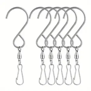 6pcs Rotating Hooks 360 Degrees Double Rotating Windsock Bell Supplies Hanging Hooks Decorative Stainless Steel Hooks, Chain Hooks for Hanging Bird Feeders Advertising Boards Flower Pots Lanterns Wind Chimes and Decorative Decorations