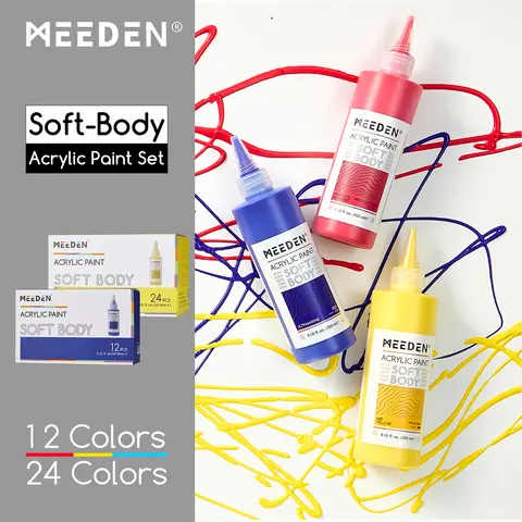 MEEDEN Artist Quality Soft Body Acrylic Paints Set - 24 Blendable Hues, 60ml/2oz Bottles, Quick-Drying Fluid Texture, Art School Supplies, Acrylic Beginner Kit for Canvas, Wood