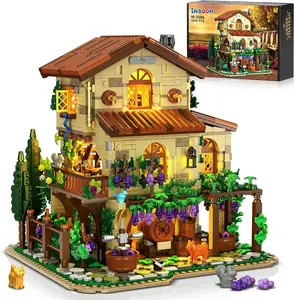 Winery Chateau House Building Set with Lights, Vineyard Castle Construction Model Home Decor, 1826 PCS Vine Estate Autumn Cabin Building Block Kit, Birthday Gift for Adults Teens Boys Girls