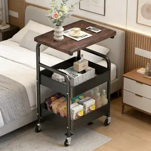 Bedroom Bedside Storage Cart with Wheels, Mobile Mini Display Rack, Living Room Sofa Snack Side Table, Metal Furniture, No Fire Safety