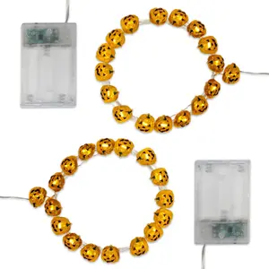 LumaBase Battery-Operated Micro LED Fairy String Lights, 2-Pack Molded Plastic Jack O' Lantern Ornaments with 20 Bendable Wires & Timer, for Indoor-Outdoor Halloween Flower Decoration