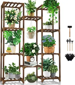 Plant Stand Indoor Outdoor, Tall Plant Shelf for Multiple Plants, 10 tiers 11 Pot Large Plant Rack Wood Plant Holder Plant Shelves for Room Corner Balcony Garden Patio