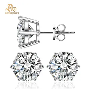 Delzzad 14K Gold-Plated Six Prong Solitaire Stud Earrings Lab-Created Moissanite Earrings S925 Sterling Silver Moissanite Jewelry Perfect Birthday Mother’s Day Unisex Christmas Gift for Men Women Wedding Set