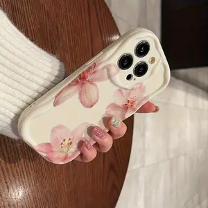 TPU Cream Texture Cellphone Case - Pink Orchid, Lily & Cherry Blossom Patterned, Handheld Protector Cover, Compatible with iPhone 17,16,15,14,13,12,11,X,XS,XS Max, Ideal Phone Accessories Gift for Loved Ones or Holiday Self-Treat, Casing
