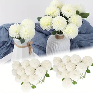 A Set of 24/12 Pcs Artificial Chrysanthemum Ball Flowers,Silk Hydrangea Bridal Wedding Bouquet for Home Garden Party Office Coffee House Decor Christmas Gifts (Cream White),DIY Hand Tools Kits